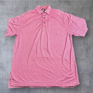Footjoy Men’s L Pink Blue Striped Collared Stretch Lightweight Golf Polo Shirt